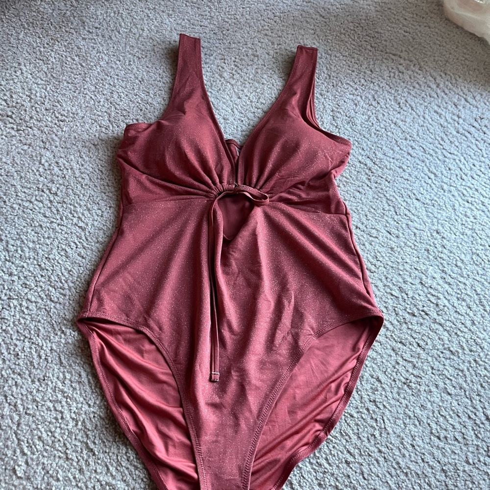 Old Navy Rust Cut Out Sparkly Ruched One Piece Swimsuit